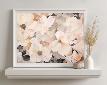 Neutral Abstract Floral Print, Soft Earth Colors (Digital Download)