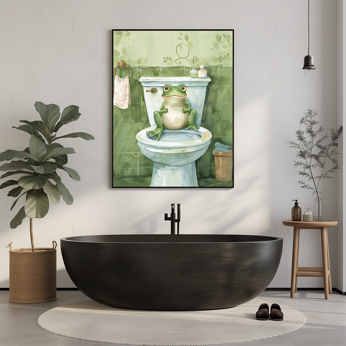 Adorable Frog in Toilet Bathroom Print, Animal Art for Kids Bathroom ...