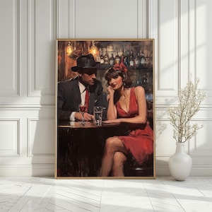Vintage Paar in Bar Poster, Retro stichfreundliche Liebesszene druckbare, elegante Date Night Kunstwerk, romantische Jazz Age Kunst, digitaler Download