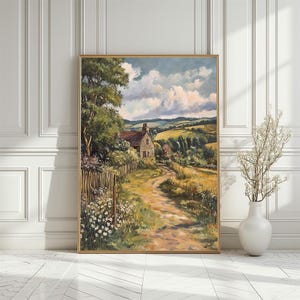 Charmante ländliche Landschaft Poster, perfekte Herbst Bauernhaus Wanddekoration, rustikales Cottage in englischer Landschaft Kunstwerk, digitaler Download