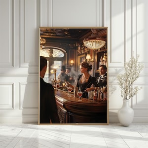 Elegant Vintage Bar Scene Poster, 1920s Cocktail Bar Artwork, Retro Glamour Bartender Wall Art, Perfect Pub Wall Decor, Digital Download