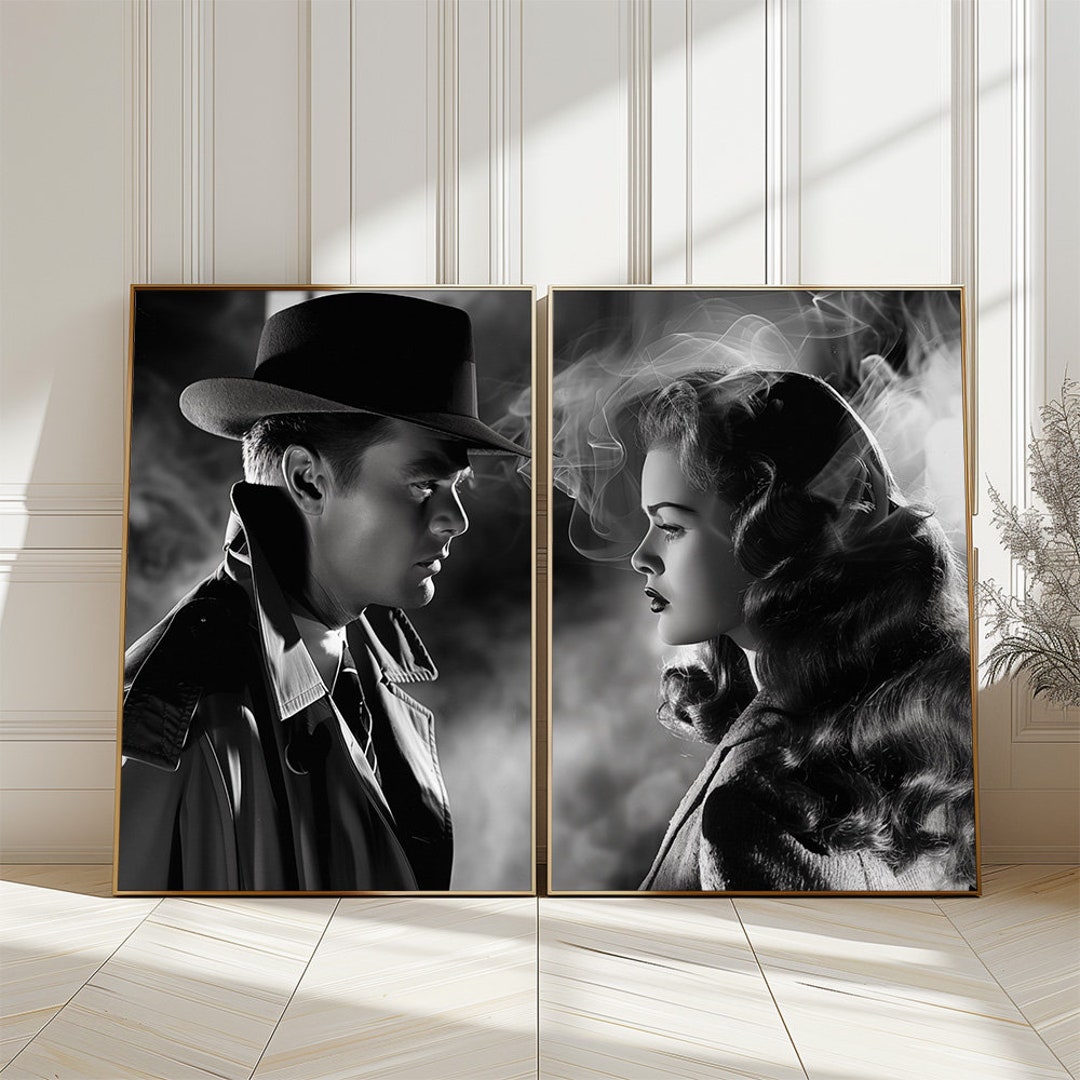 Black and White Vintage Film Noir Poster, Old Style Couple Cinematic ...