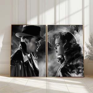 Schwarz und weiß Vintage Film Noir Poster, alten Stil paar filmische Wand Galerie Set, Mid Century Filmszene druckbare, digitale Download