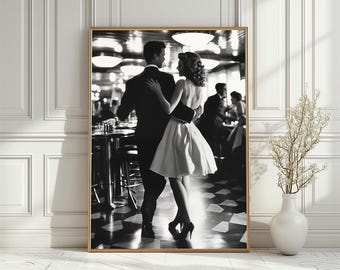 Vintage Film Noir Kunstdruck: Romantisches Tanzpaar, 1950er Jahre Poster (Digitaler Download)