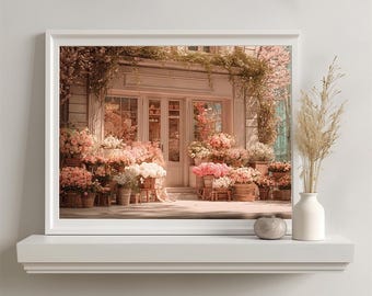 Romantic Flower Shop Art Print, Vintage Floral Storefront Wall Decor (Digital Download)