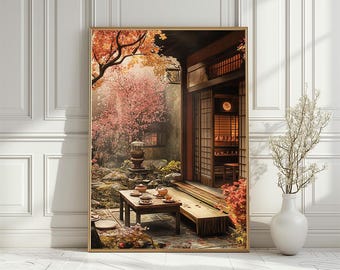 Japanese Tea Garden Art Print: Autumn Zen Scene (Digital Download)