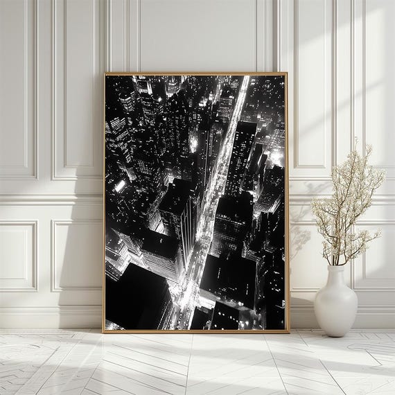 Black and White Cityscape Poster: Modern Office Decor (Digital Download)