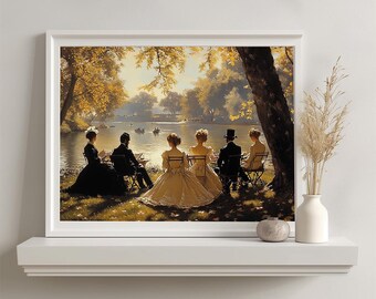 Victorian Family Picnic Painting: Impressionist Garden Scene