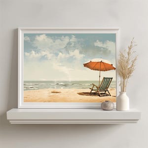 Vintage Strand Art Print, Retro Seaside Umbrella, Küstenwand Kunst (Digitaler Download)