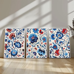 Anatolische bloemenkunstprintset, Turks tegelpatroon wanddecoratie (digitale download)