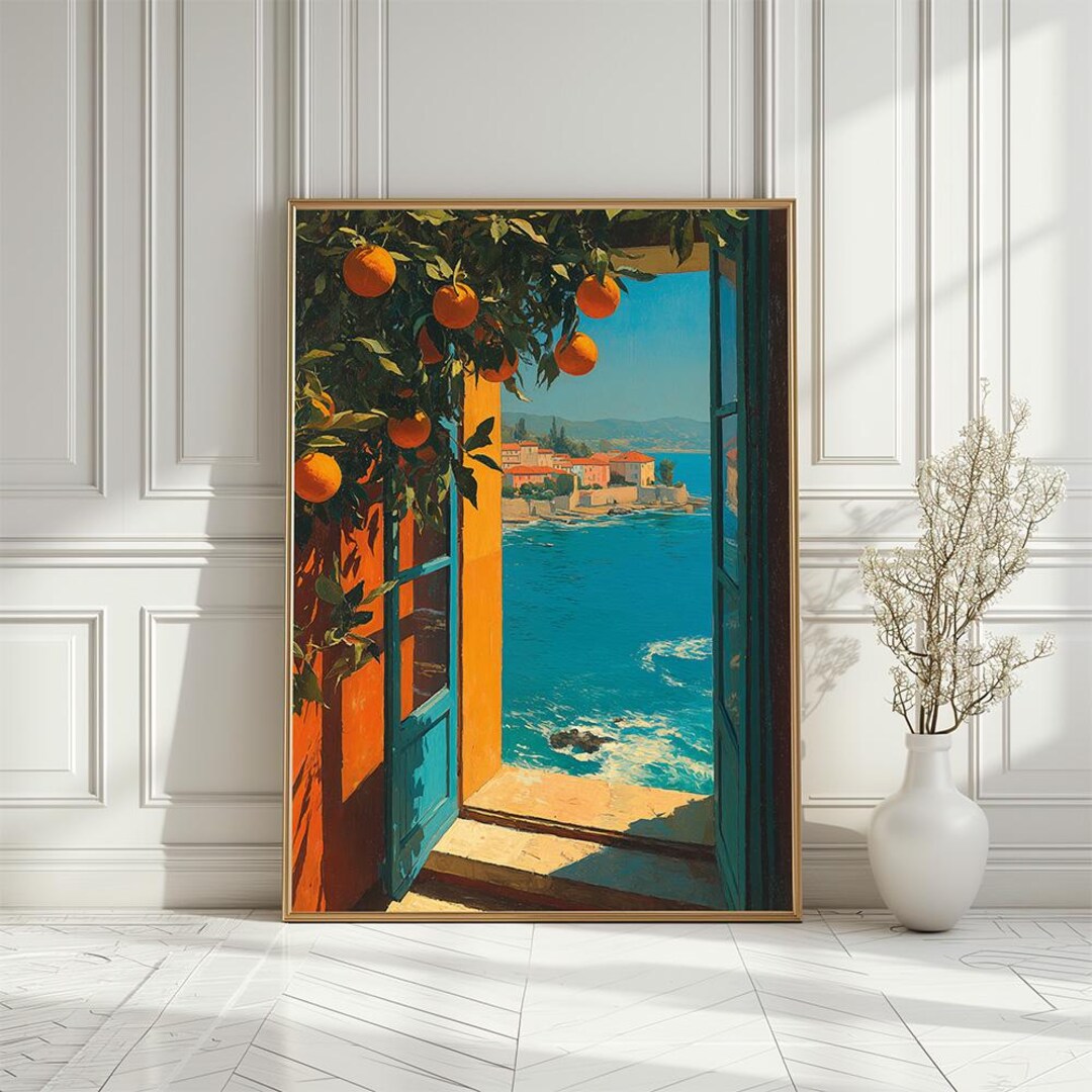 Italian Riviera Windows Mediterranean Coastal Window Art Print, Italian Riviera Citrus Tree ...