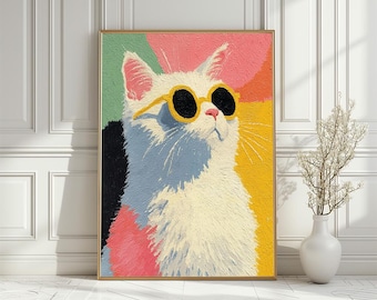 Katze Pop Art Print: Kätzchen mit Sonnenbrille (Digital Download