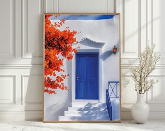 Impression de porte bleue des îles grecques : décor côtier de la mer Égée (téléchargement numérique)