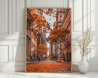 New York Herbst Straßenszene Kunstdruck, Herbst Stadtbild Illustration (Digitaler Download)