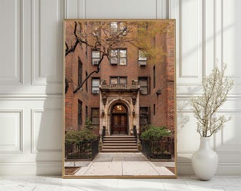Kunstdruck eines New Yorker Brownstone-Gebäudes, Poster zur herbstlichen Stadtarchitektur (Digitaler Download)