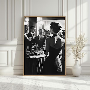 Vintage Black and White Party Art Print, Classic Film Noir Printable, Chic Retro Evening Artwork, Perfect 1950s Wall Decor, Digital Download