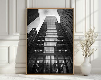 Black and White Skyscraper Art Print, Modern City Building Wall Decor (Digital Download)