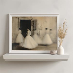 Póster de bailarinas de ballet vintage, elegante bailarina abstracta imprimible, decoración de pared de estudio de danza sepia, arte gótico surrealista, descarga digital
