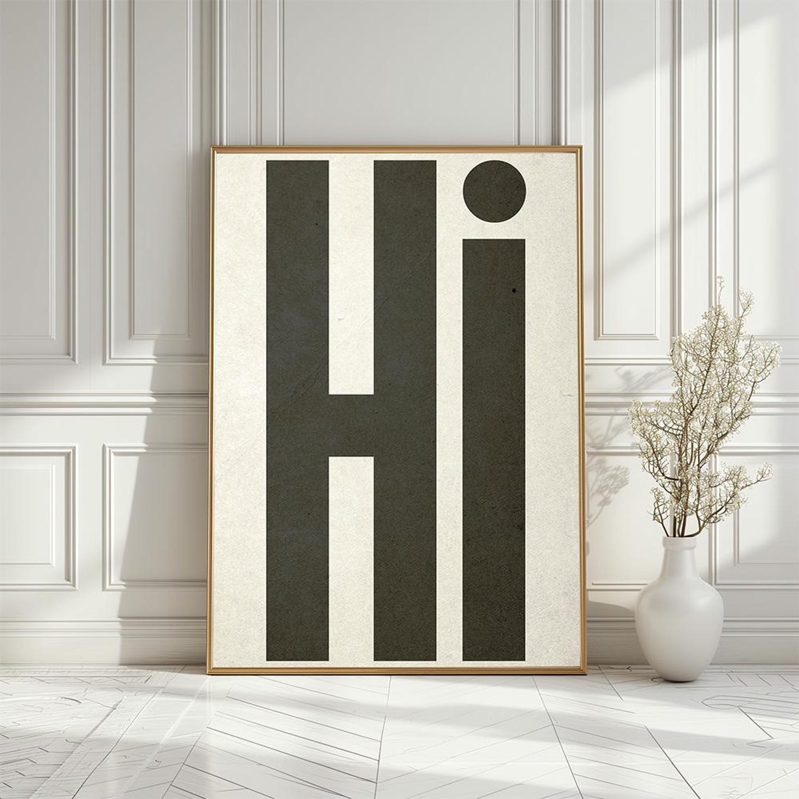 Hi Poster, Minimalist Typography Wall Print, Black and White Text ...