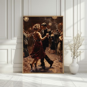 Vintage elegantes tanzendes Paar Poster, zeitlose Tanz Romanze im Ballroom Wanddruck, Retro Romantischer Tanz im Sprechzimmer Stil, digitaler Download