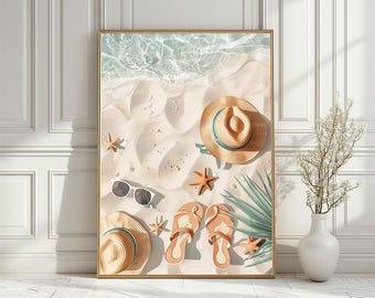 Küsten Strand Illustration Druck, Sommer Haus Wand Dekor (Digitaler Download)