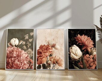 Boho Floral Wall Gallery, Terracotta Botanical Poster Set of 3 (Digital Download)