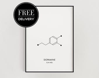 Stampa artistica sulla dopamina - Stampa sulla molecola della dopamina / Molecola della dopamina / Stampa scientifica / Stampa sulla chimica / Decorazione murale scientifica / Molecola