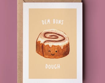 Cute Cinnamon Bun Couples Card - Pastry Lovers, Dem Buns Dough, Friend Card, Couples Card, Cute Cinnamon Bun Card