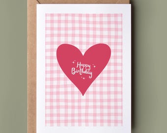 Happy Birthday Card - For Your Girls, Female Friendship Card, Card For Your Best Friend, Gingham Card, Birthday Card For Her