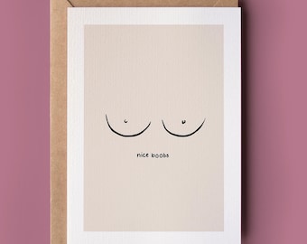 Nice Boobs Minimalist Cheeky Card - New Boobs Card, Simple and Funny Card, For An Anniversary, Card For Partner, Boob Job Card, Cheeky Card