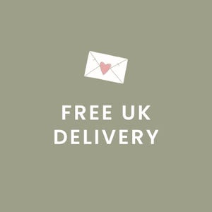 May include: A white envelope with a pink heart on a green background. The text "FREE UK DELIVERY" is below the envelope.