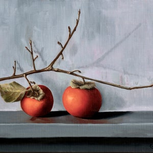 Branching Out original oil painting of Fuyu persimmons on their branch