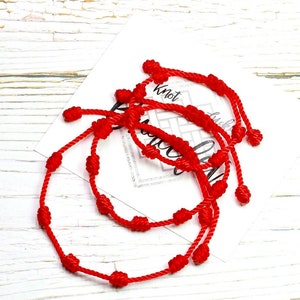 Bracciale di protezione rosso spagnolo a 7 nodi. Famiglia originale, protezione genuina dal malocchio mal de ojo madre padre figli immagine 1