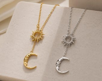 Sun and Moon Necklace with Two Celestial Charms