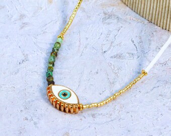 Collar Evil Eye Colgante Dainty Evil Eye con piedra turquesa africana