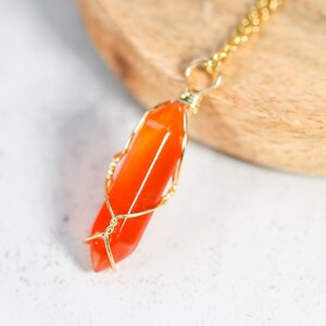 Handmade Wire Wrapped Carnelian Crystal Point Pendant Necklace