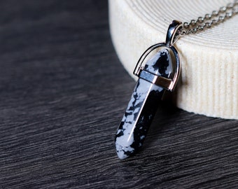 Obsidian Snowflake necklace, pendant gemstone, pendulum, necklace meditation, jewelry, yoga