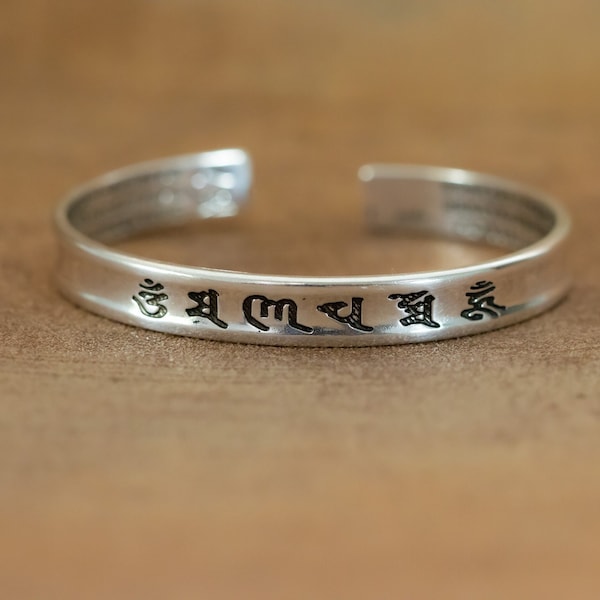 PRAJNA PARAMTA, Bracelet en cuivre blanc tressé tibétain fait à la main Sutra du cœur de Prajna Paramita, bracelet en cuivre tibétain