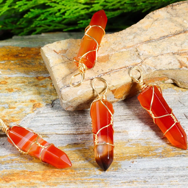 Blessed Natural Raw Carnelian necklace , Natural handmade Wire Wrapped Carnelian necklace pendant  genuine gemstone crystal point