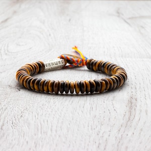Tiger Eye Stone Bracelet: Tibetan Buddhist Om Mani Padme Hum