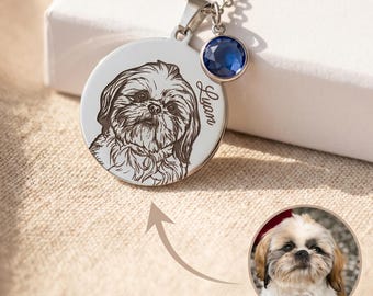 Personalized Pet Portrait Necklace, Custom Laser Engraved Dog or Cat Necklace with Name, Pet Photo Pendant, Memorial Gift for Dog Mom