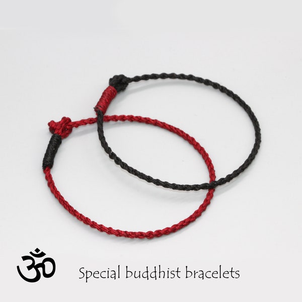 Handmade Thin Buddhist Tibetan Bracelet , thin braided bracelet lucky knots