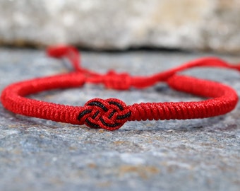 Pulsera roja de protección Pulsera trenzada tibetana budista hecha a mano para hombres y mujeres, pulsera de cuerda trenzada, pulsera de nudos de la suerte