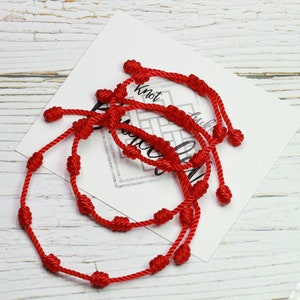 Bracciale di protezione rosso spagnolo a 7 nodi. Famiglia originale, protezione genuina dal malocchio mal de ojo madre padre figli immagine 2