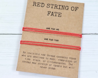 Red string of fate couple bracelet with card / red string matching bracelet  / kabbalah lucky red bracelet / red thread of fate / destiny