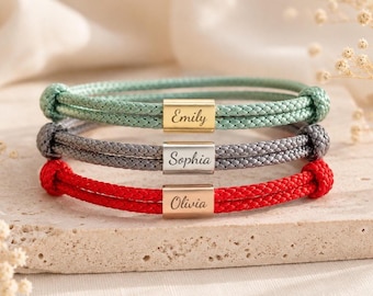 Personalized Stainless Steel Cord Bracelet | Custom Engraved Charm, Adjustable Friendship Gift