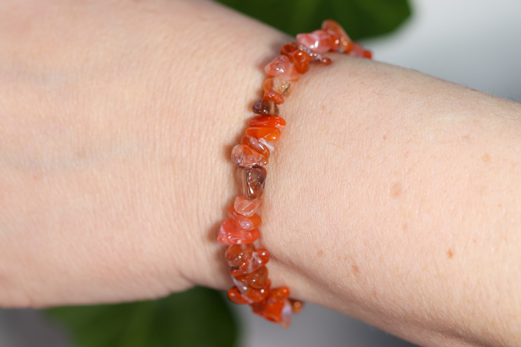 Carnelian Chips Bracelet With Natural Stones , Crystal