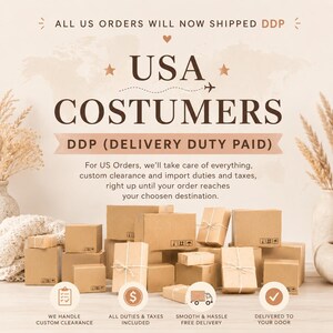 Puede incluir: Una imagen promocional con el texto "USA COSTUMERS" y "DDP (DELIVERY DUTY PAID)". La imagen presenta una colecci&oacute;n de cajas de cart&oacute;n, lo que sugiere servicios de comercio electr&oacute;nico o env&iacute;o. Texto adicional destaca el despacho de aduanas, aranceles, impuestos y entrega gratuita.