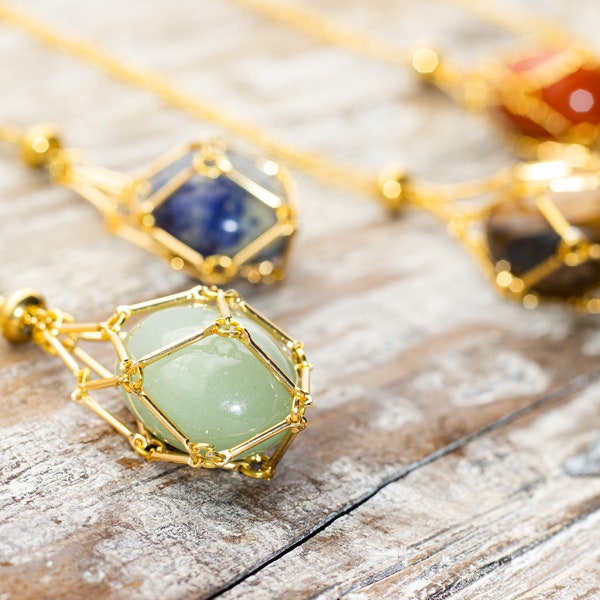 Kristallen houder ketting, verwisselbare kristallen ketting houder, minimalistische gouden ketting met natuurstenen