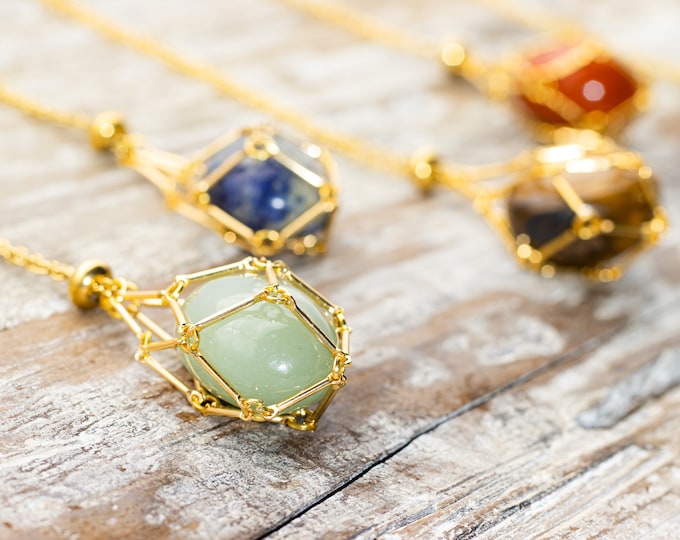 18k Gold Plated Crystal Holder Necklace: Interchangeable Stone Pendant